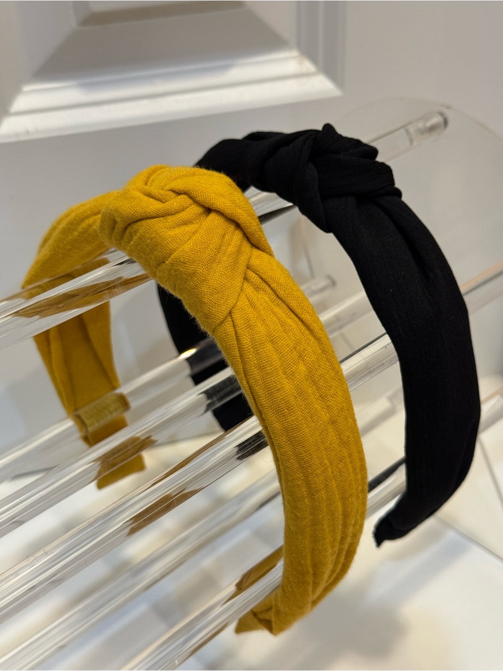 Soft Jersey Knit Top Knot Headband Set • Mustard Yellow & Black